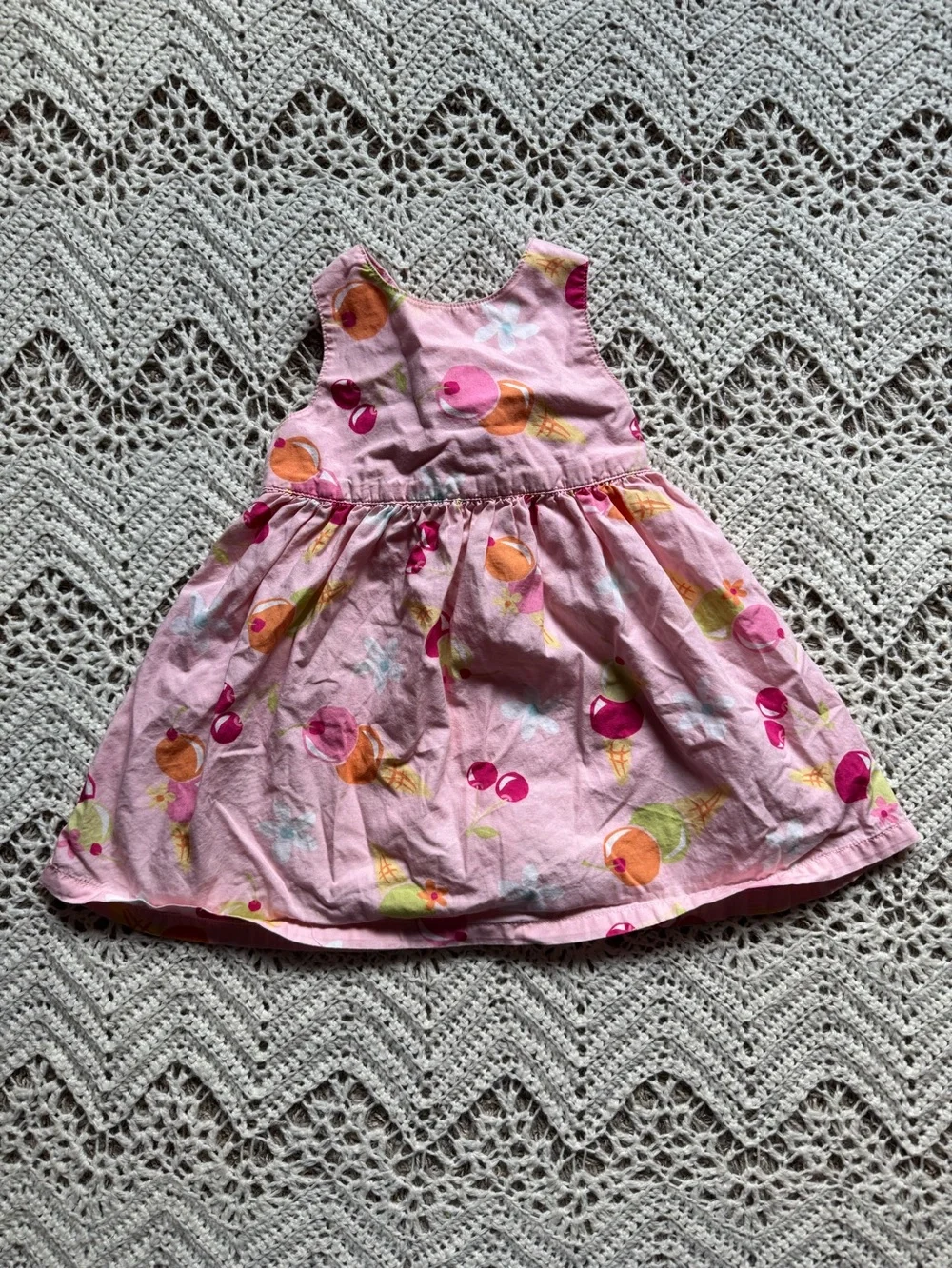 Vintage Gymboree 2002 Pink Ice Cream Print Sleeveless Dress Size 12-18 Mos